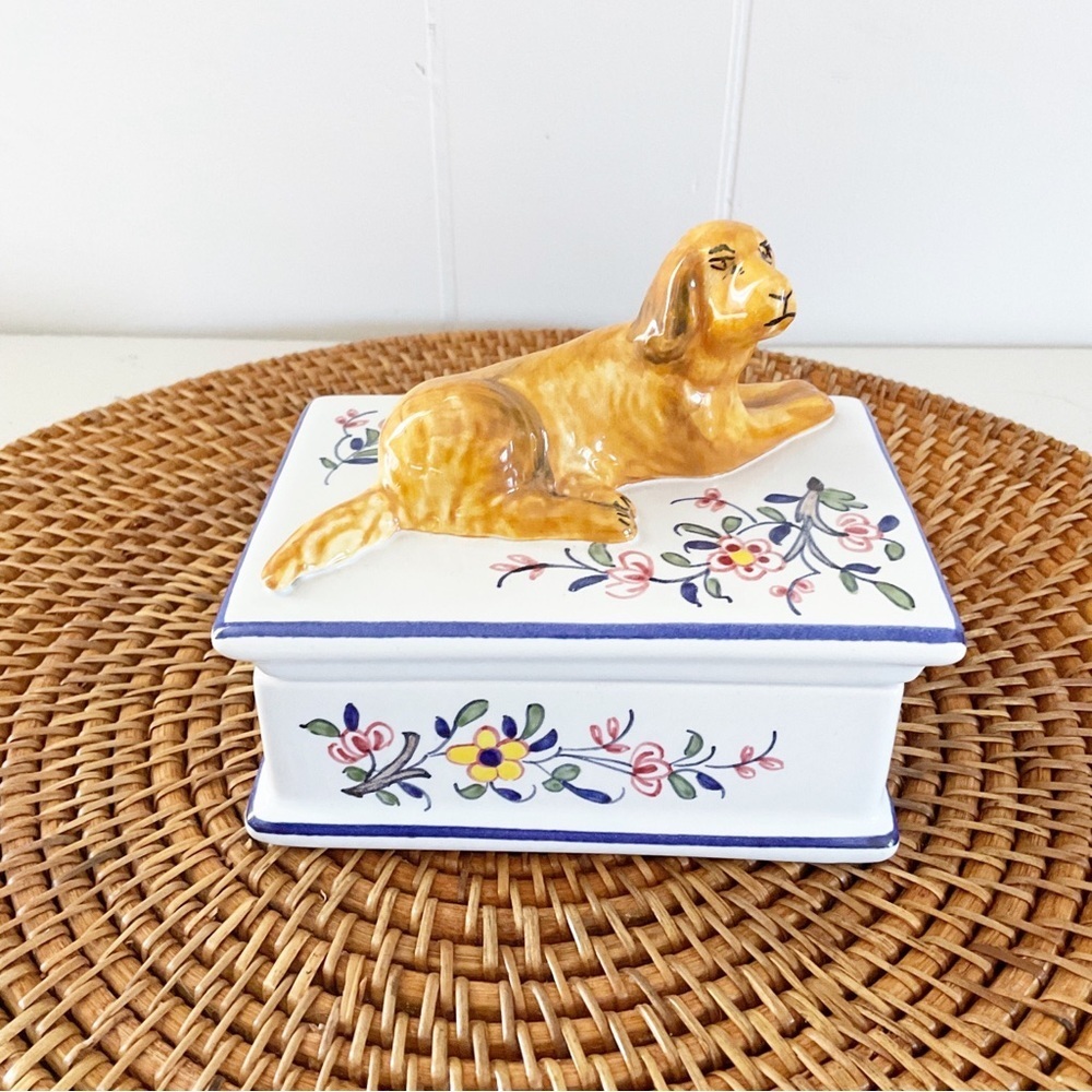 Vintage TIFFANY & CO HAND PAINTED IN FRANCE TRINKET BOX WITH DOG